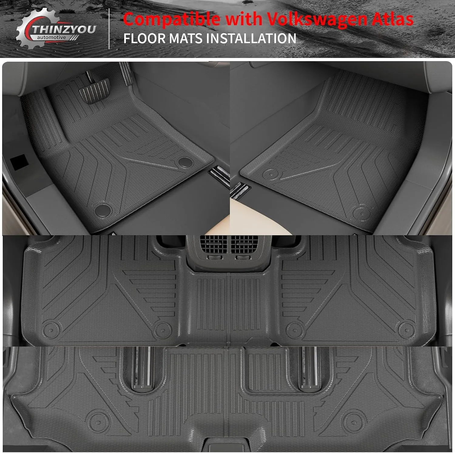 Floor Mats Compatible with 2018-2025 Volkswagen Atlas (NOT for Cross Sport) Trunk Mat Cargo Liner Kick Mat 2024 VW Atlas Accessories (Trunk Mat 2nd&3rd Row Backrest Mats Floor Mats)
