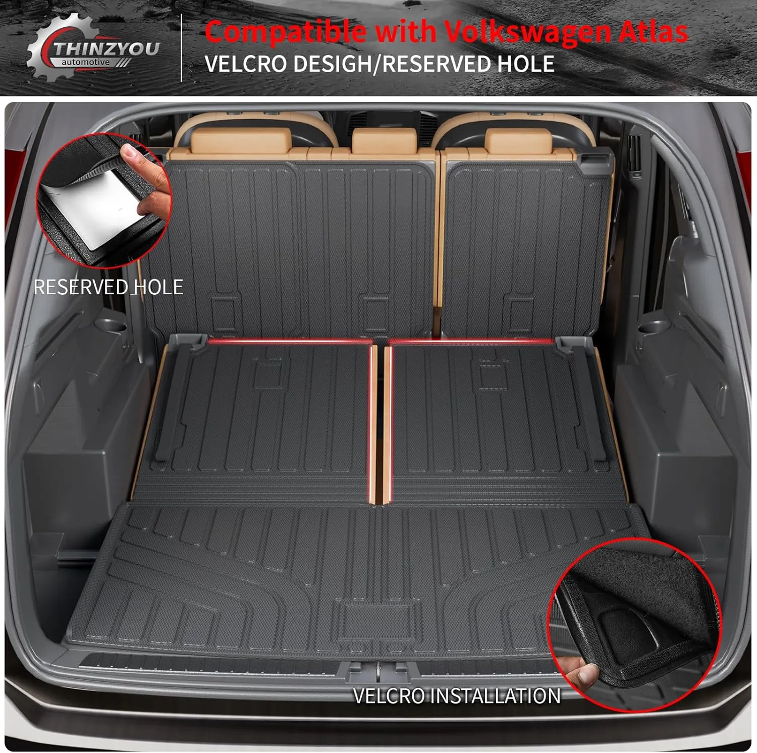 Floor Mats Compatible with 2018-2025 Volkswagen Atlas (NOT for Cross Sport) Trunk Mat Cargo Liner Kick Mat 2024 VW Atlas Accessories (Trunk Mat 2nd&3rd Row Backrest Mats Floor Mats)