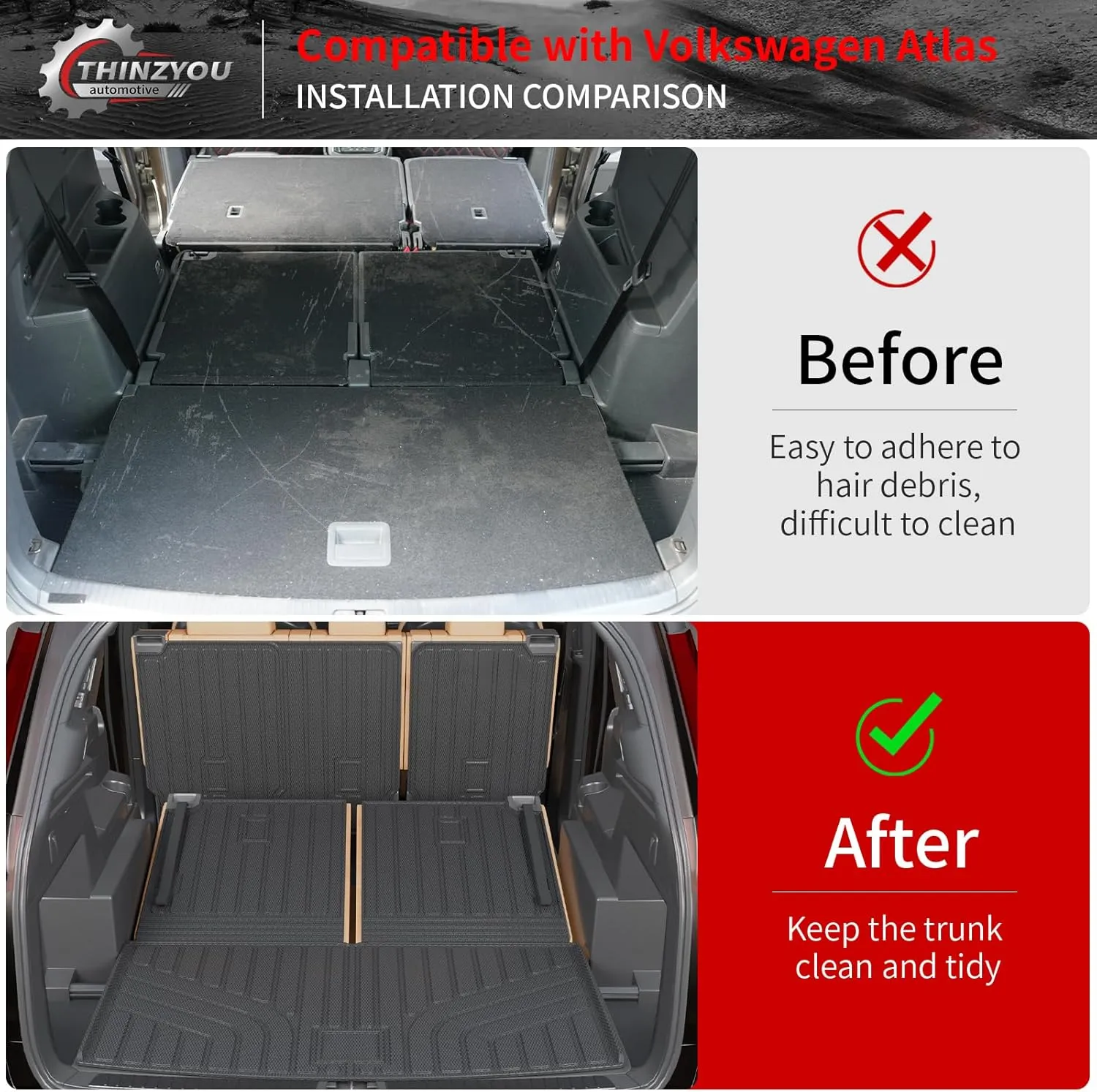 Floor Mats Compatible with 2018-2025 Volkswagen Atlas (NOT for Cross Sport) Trunk Mat Cargo Liner Kick Mat 2024 VW Atlas Accessories (Trunk Mat 2nd&3rd Row Backrest Mats Floor Mats)
