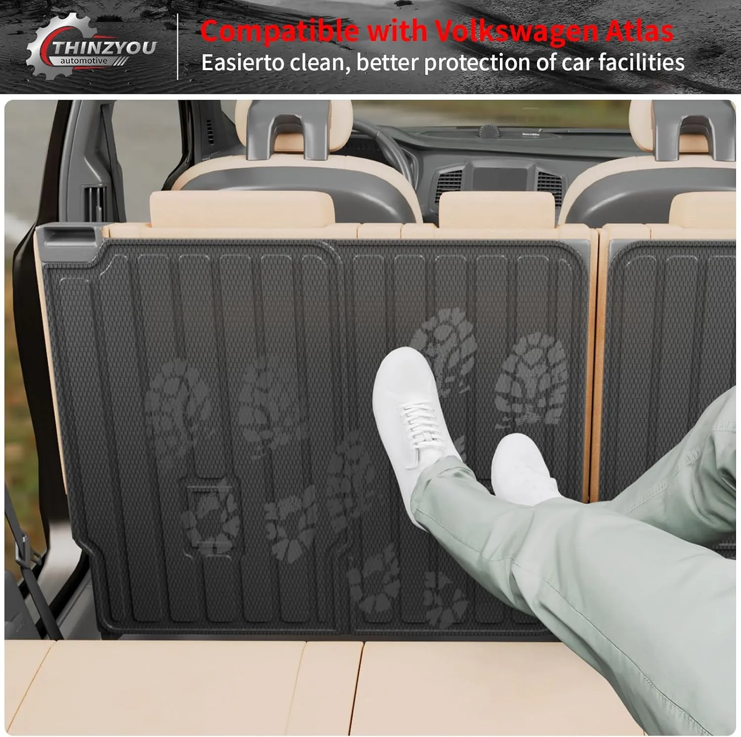 Floor Mats Compatible with 2018-2025 Volkswagen Atlas (NOT for Cross Sport) Trunk Mat Cargo Liner Kick Mat 2024 VW Atlas Accessories (Trunk Mat 2nd&3rd Row Backrest Mats Floor Mats)