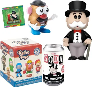 Free Parking GO Monopoly Figure Soda Uncle Penny Bags Character Bundled with Classic Rich Uncle Moneybags   Potato 3D Mr. Head Metal   Blind Box Wacky Pack Mini Retro Mascot 3 Items