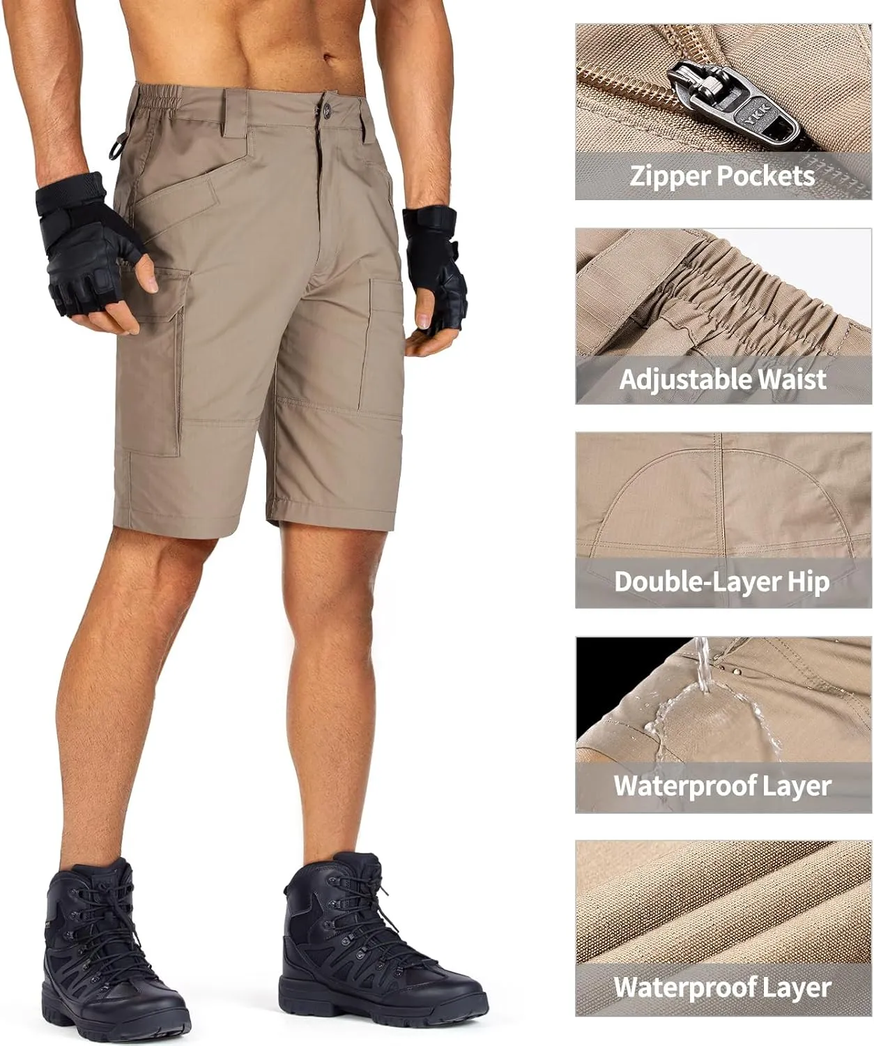 FREE SOLDIER Men's Hiking Tactical Cargo Shorts Multiple Pockets Waterproof Shorts Outdoor Fishing Camping Shorts