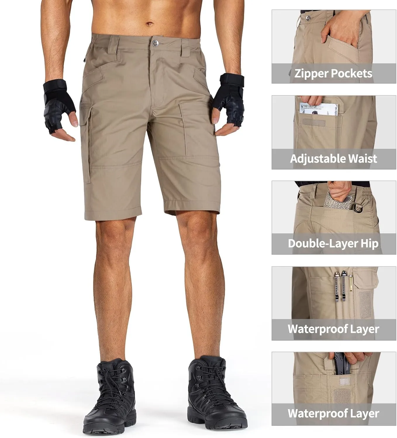 FREE SOLDIER Men's Hiking Tactical Cargo Shorts Multiple Pockets Waterproof Shorts Outdoor Fishing Camping Shorts