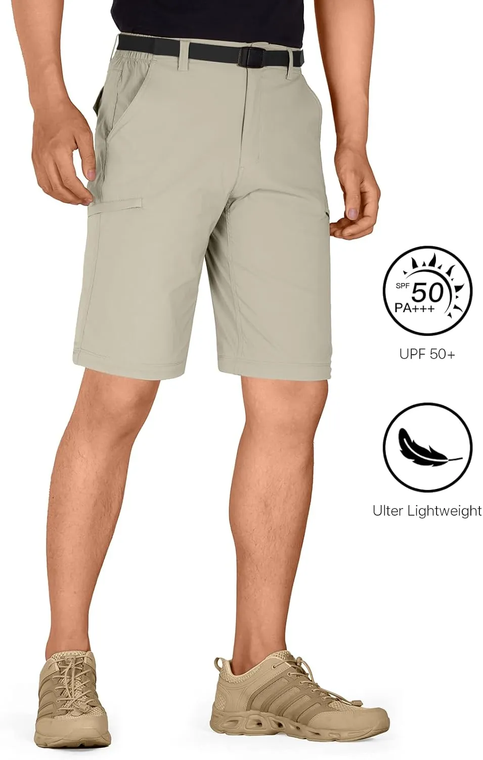 FREE SOLDIER Men's Outdoor Convertible Hiking Pants with Belt Lightweight Quick Dry Tactical Cargo Pants Nylon Spandex