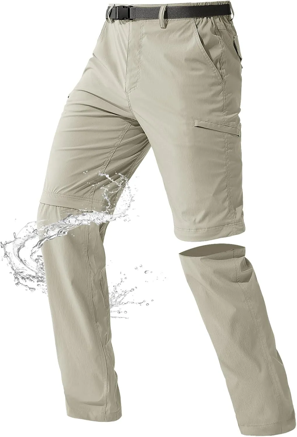 FREE SOLDIER Men's Outdoor Convertible Hiking Pants with Belt Lightweight Quick Dry Tactical Cargo Pants Nylon Spandex