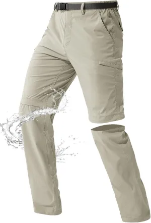 FREE SOLDIER Men's Outdoor Convertible Hiking Pants with Belt Lightweight Quick Dry Tactical Cargo Pants Nylon Spandex