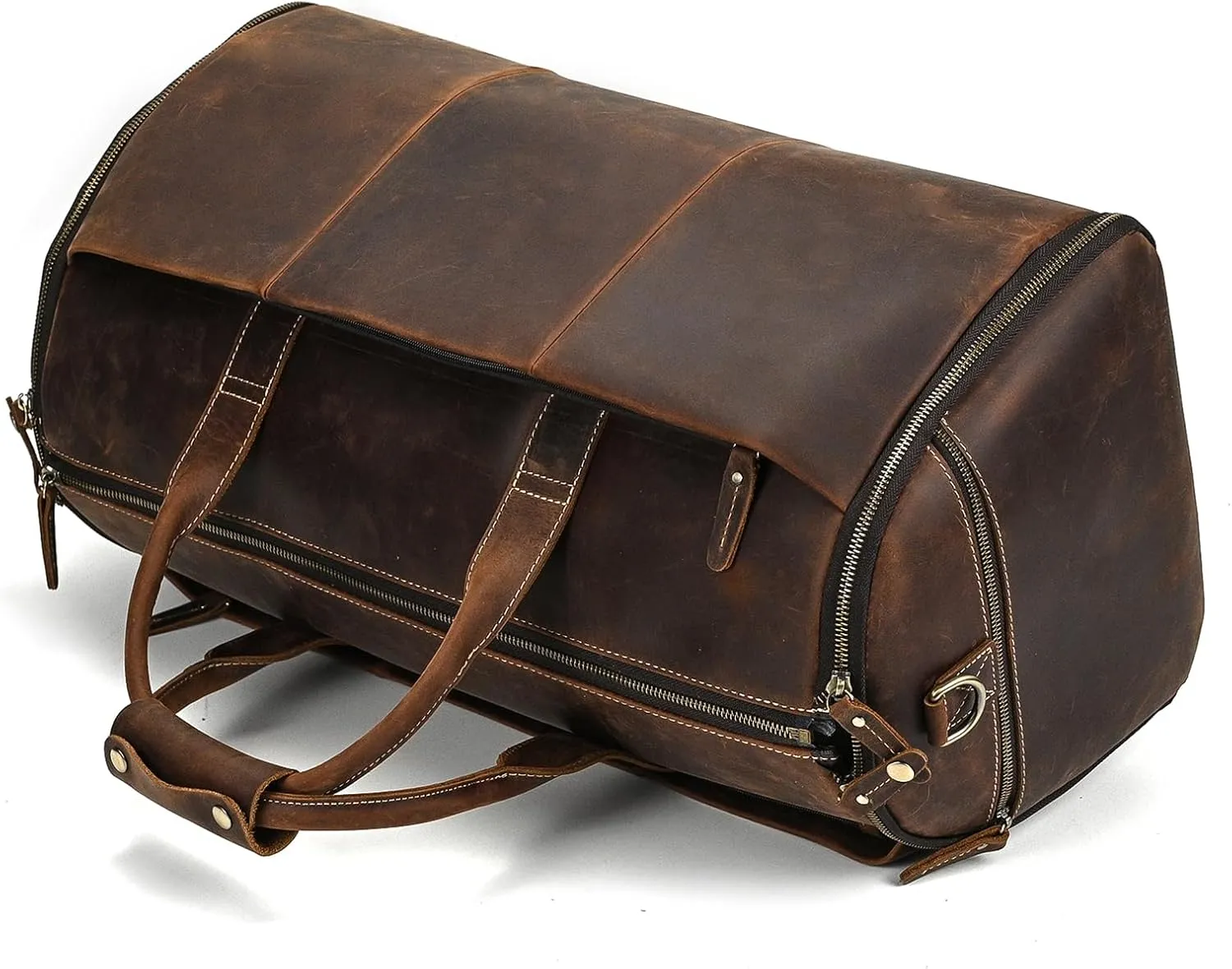 Full-grain Leather Garment Bag Large Capacity Travel Bag Business Suit Carrier Bag with Shoe Compartment, Overnight Gym Sports Duffel Bags for Men Women, Coffee