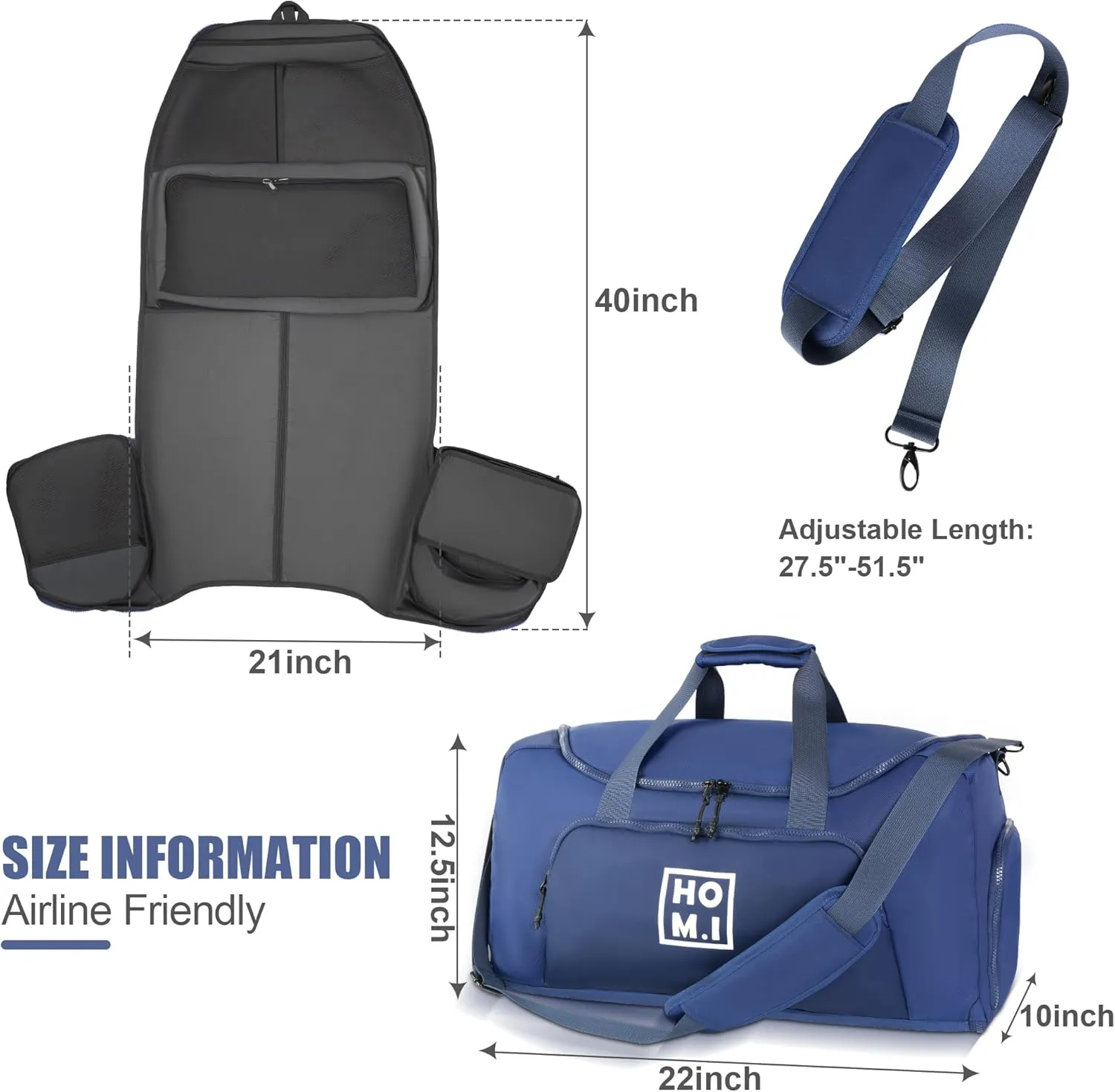 Garment Bag Carry On Convertible Duffel Bag with Shoe Compartment, HOMIGLAM Travel Suit Bag for Men with Shoulder Strap, 2-in-1 Waterproof Garment Bags for Business or Weekend Trips, Blue