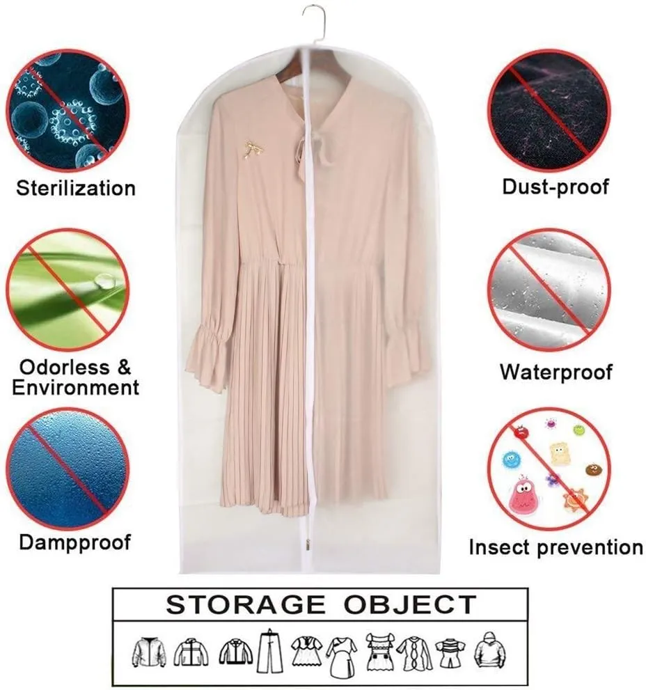 Garment Bag Covers 24'' x48'' Garment Bags White Breathable Full Zipper Dust Cover for Clothes Storage Closet Pack of 6
