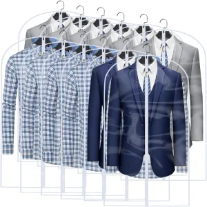 Garment Bags for Hanging Clothes (Set of 12) Suit Bags for Closet Storage, Plastic Waterproof Suit Cover Bag with Zipper for Coats, Jackets, Shirts