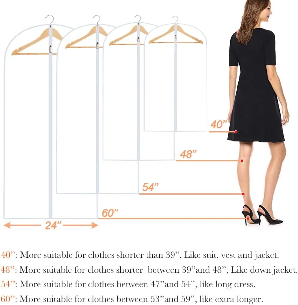 Garment Bags for Hanging Clothes (Set of 12) Suit Bags for Closet Storage, Plastic Waterproof Suit Cover Bag with Zipper for Coats, Jackets, Shirts