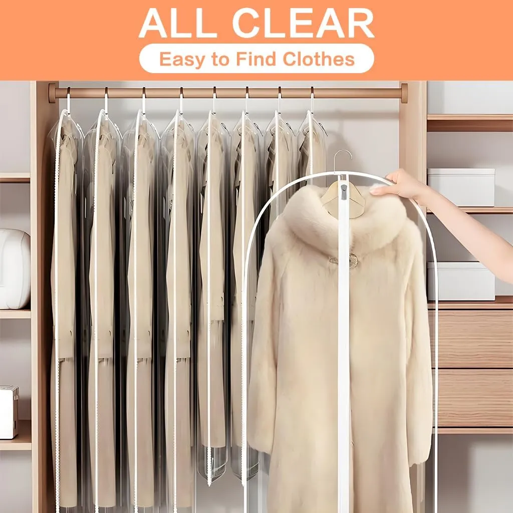 Garment Bags (set of 12) for Closet Storage Plastic Garment Bags Hanging Clothes Cover with Zipper Gown Garment Bag for Long Dresses