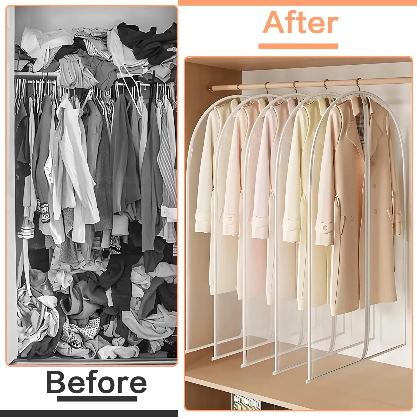 Garment Bags (set of 12) for Closet Storage Plastic Garment Bags Hanging Clothes Cover with Zipper Gown Garment Bag for Long Dresses