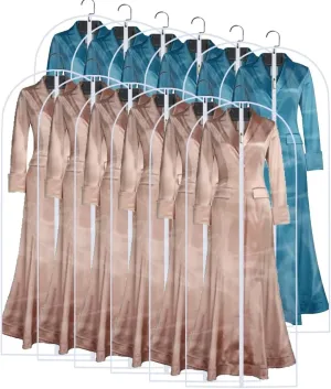 Garment Bags (set of 12) for Closet Storage Plastic Garment Bags Hanging Clothes Cover with Zipper Gown Garment Bag for Long Dresses