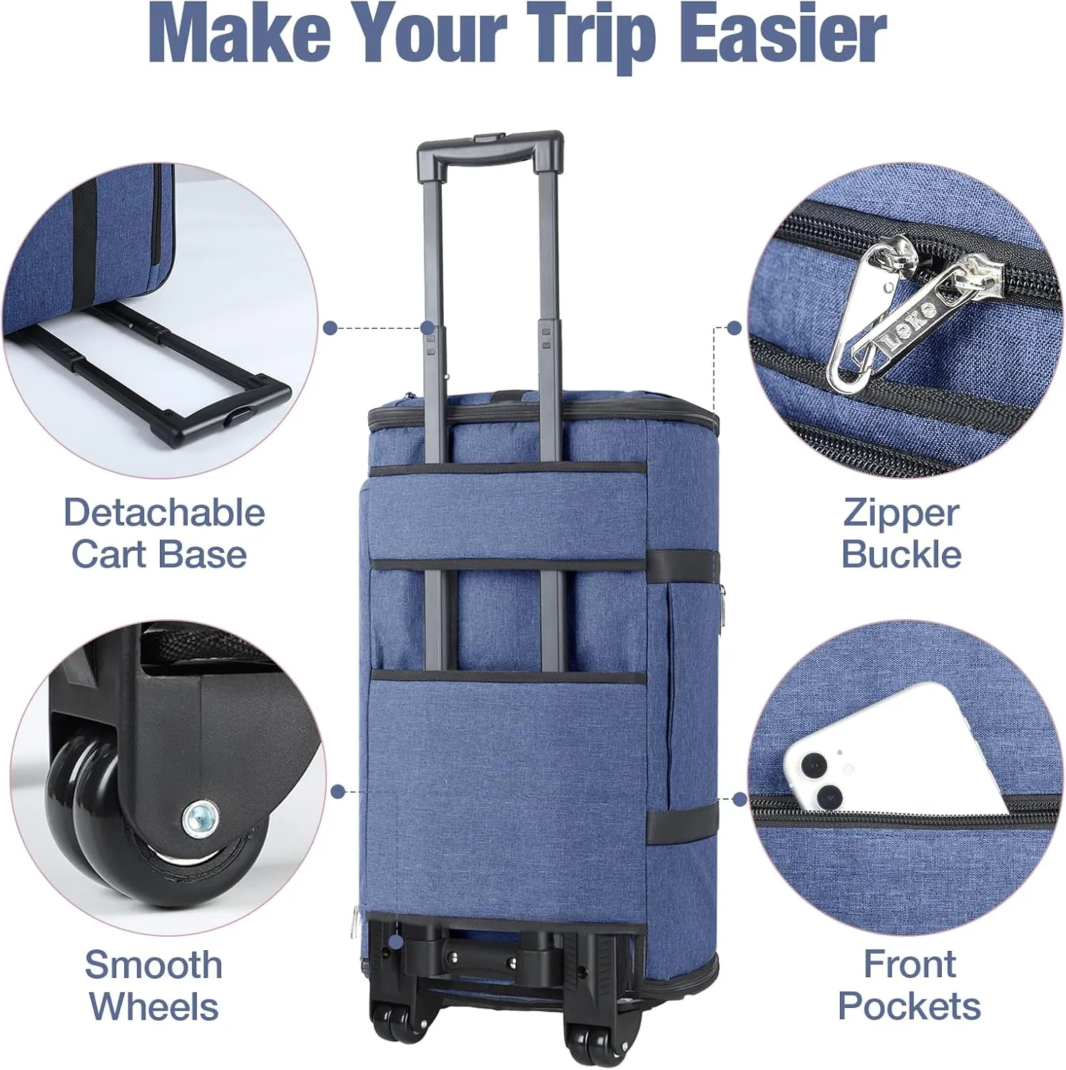 Garment Bags with Wheels, Garment Convertible Weekender Bags, Large Garment Bags for Travel, Duffle Luggage Bag Garment Bag (Blue)