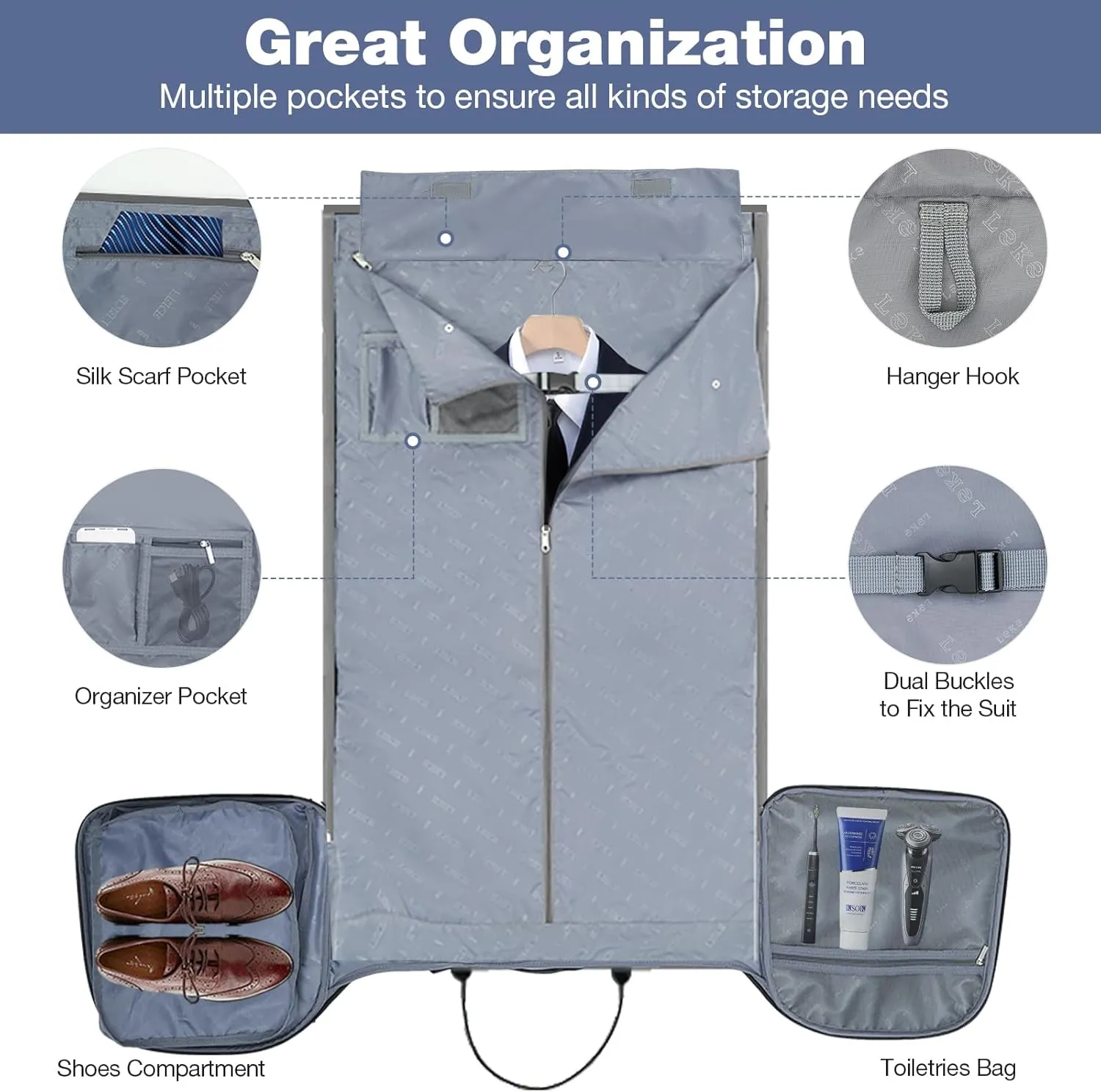 Garment Bags with Wheels, Garment Convertible Weekender Bags, Large Garment Bags for Travel, Duffle Luggage Bag Garment Bag (Blue)
