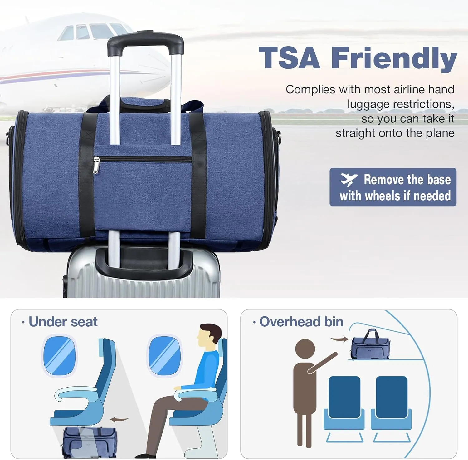 Garment Bags with Wheels, Garment Convertible Weekender Bags, Large Garment Bags for Travel, Duffle Luggage Bag Garment Bag (Blue)