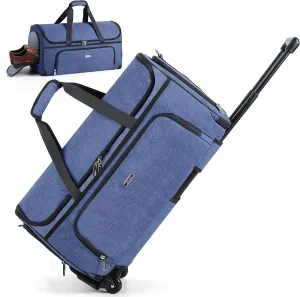 Garment Bags with Wheels, Garment Convertible Weekender Bags, Large Garment Bags for Travel, Duffle Luggage Bag Garment Bag (Blue)