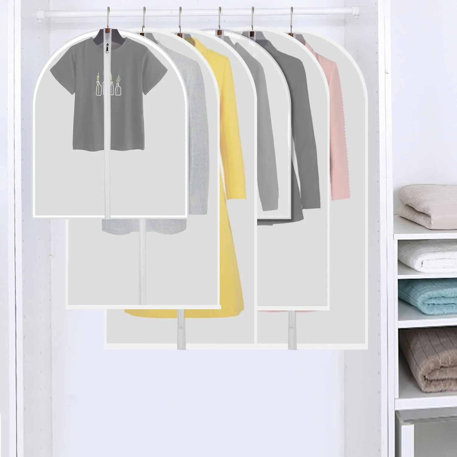 Garment storage clothing bags - 60 inch PEVA garment covers dust proof clothes bags closet storage bags set for 12pcs with Mesh Laundry Bag Included