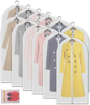 Garment storage clothing bags - 60 inch PEVA garment covers dust proof clothes bags closet storage bags set for 12pcs with Mesh Laundry Bag Included