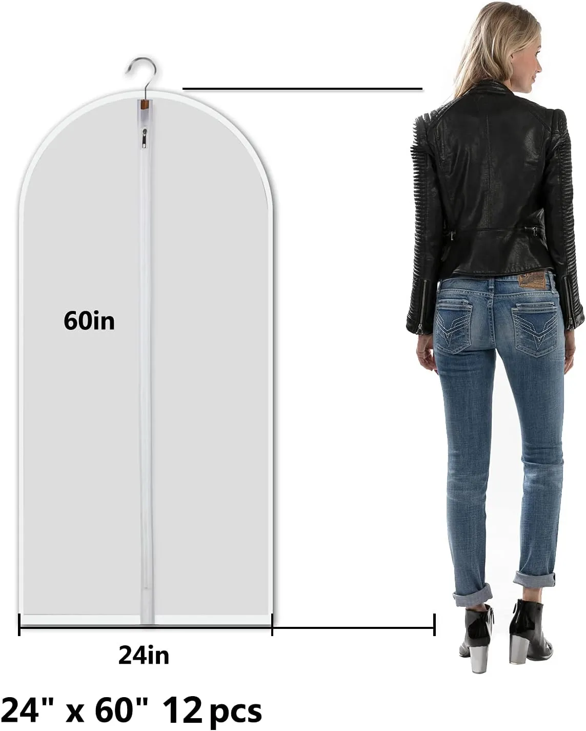 Garment storage clothing bags - 60 inch PEVA garment covers dust proof clothes bags closet storage bags set for 12pcs with Mesh Laundry Bag Included