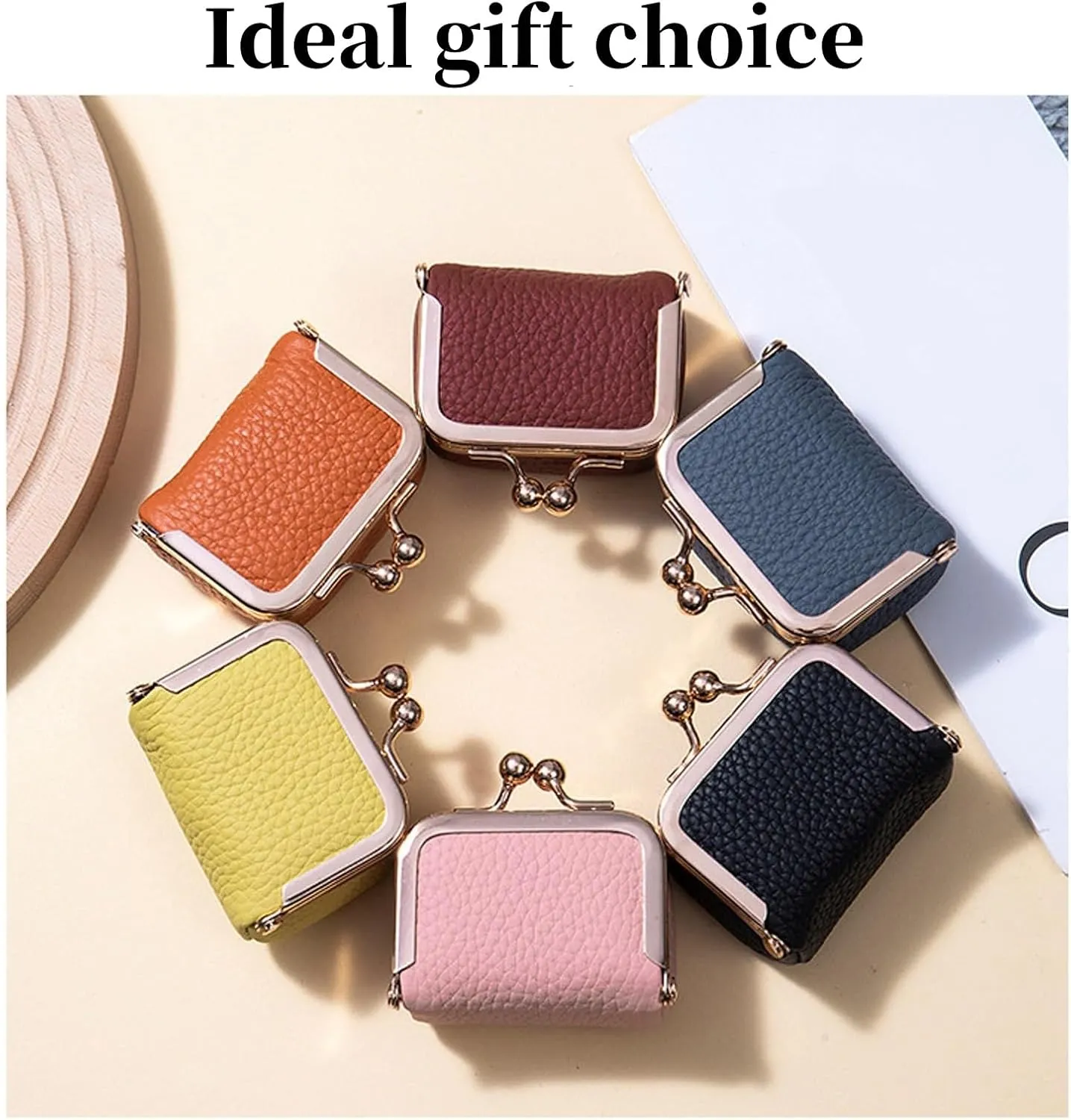 Genuine Leather Mini Jewelry Box, Jewelry Case Kiss Lock, Genuine Leather Mini Coin Purse, Travel Ring Box for Women for Earring/Ring/Necklace/Bracele (2pcs-E)