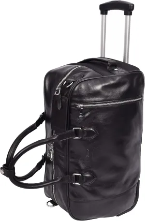 Genuine Leather Wheeled Holdall Duffel Weekend Overnight Bag Whitby, Black, L, Wheeled Travel Holdall