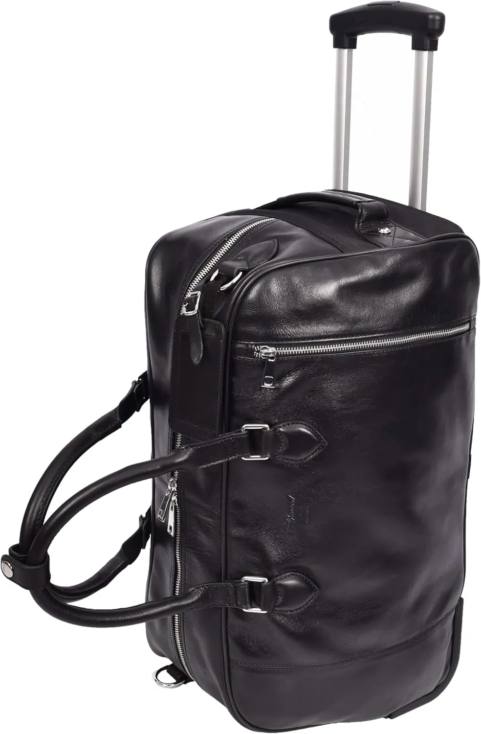Genuine Leather Wheeled Holdall Duffel Weekend Overnight Bag Whitby, Black, L, Wheeled Travel Holdall