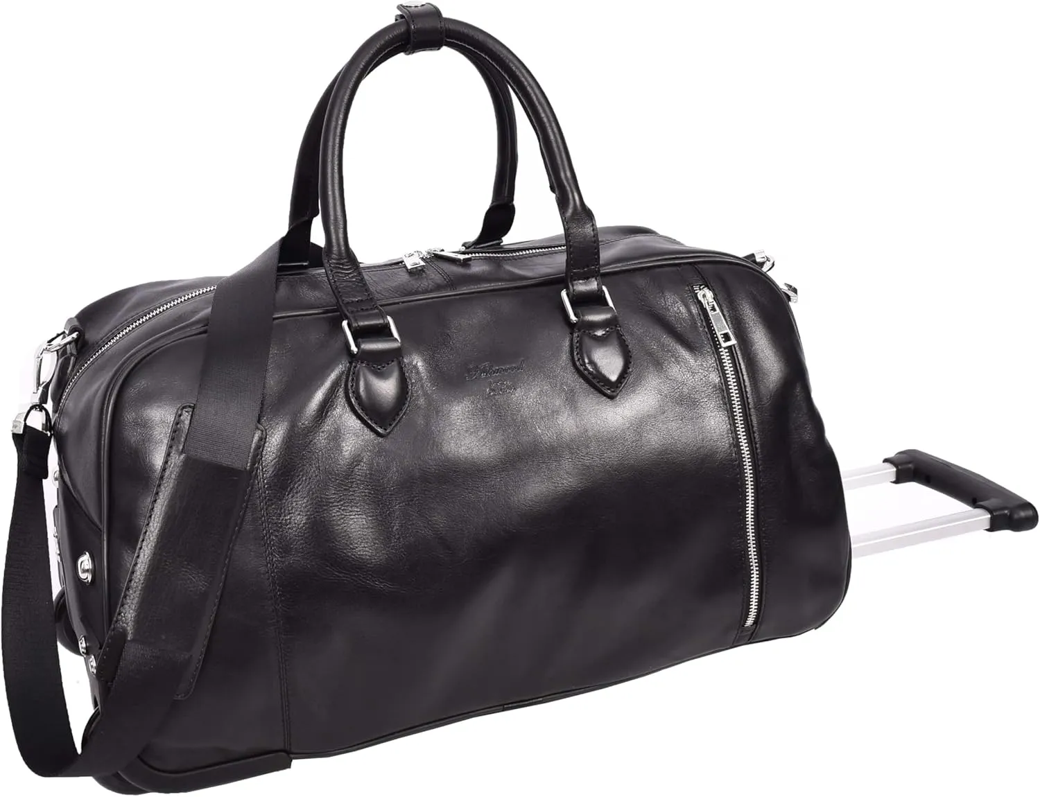 Genuine Leather Wheeled Holdall Duffel Weekend Overnight Bag Whitby, Black, L, Wheeled Travel Holdall