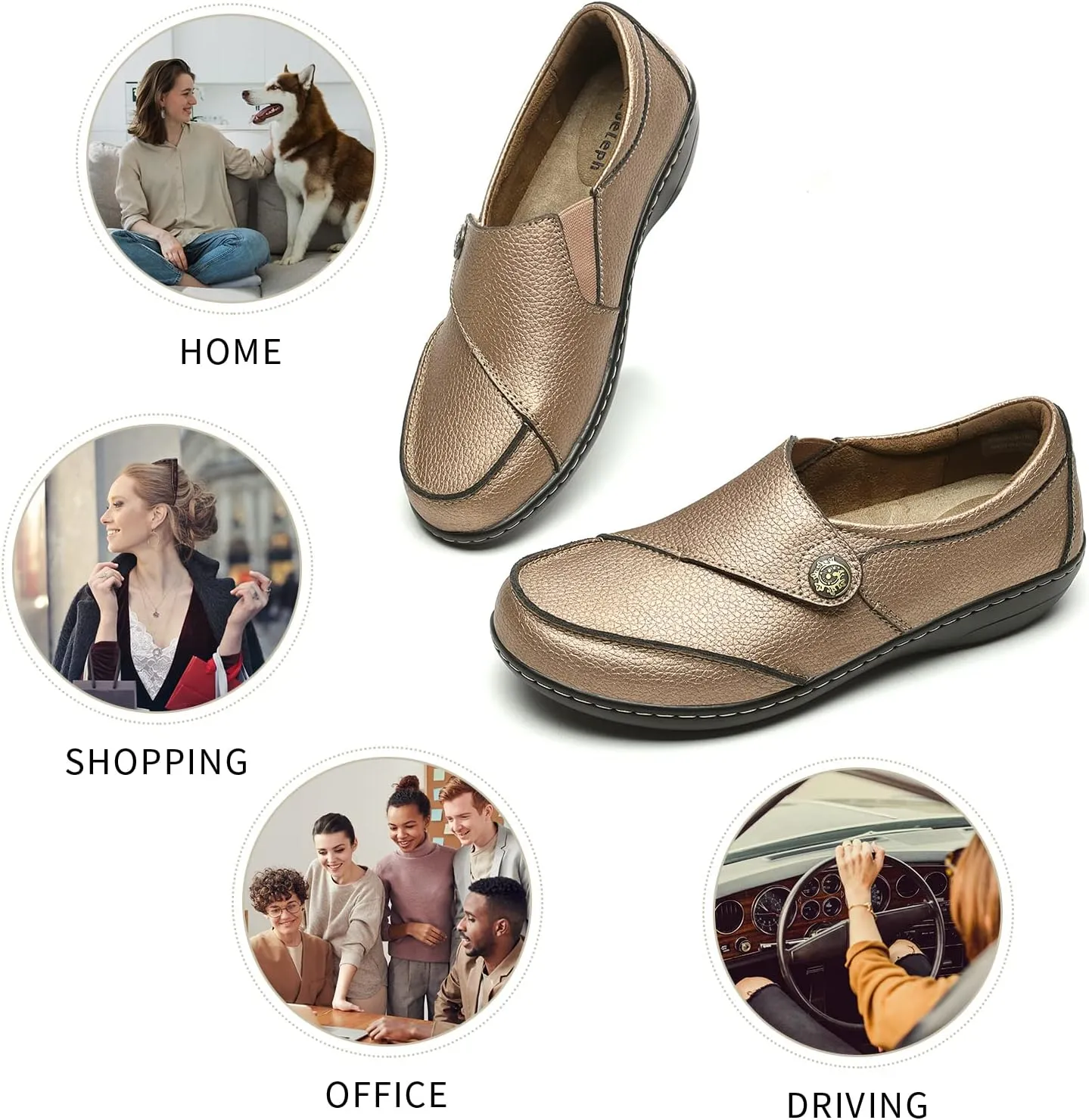 Geoeleph Women's Loafers Casual Slip-Ons Comfort Walking Flats Leather Driving Moccasins