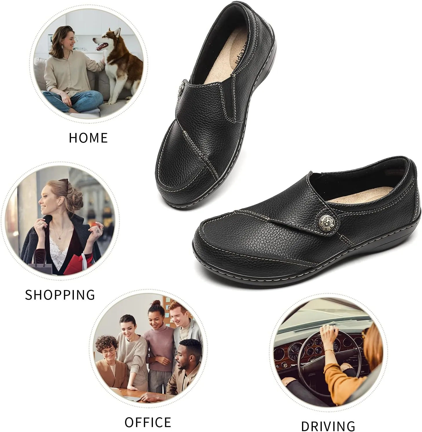 Geoeleph Women's Loafers Casual Slip-Ons Comfort Walking Flats Leather Driving Moccasins