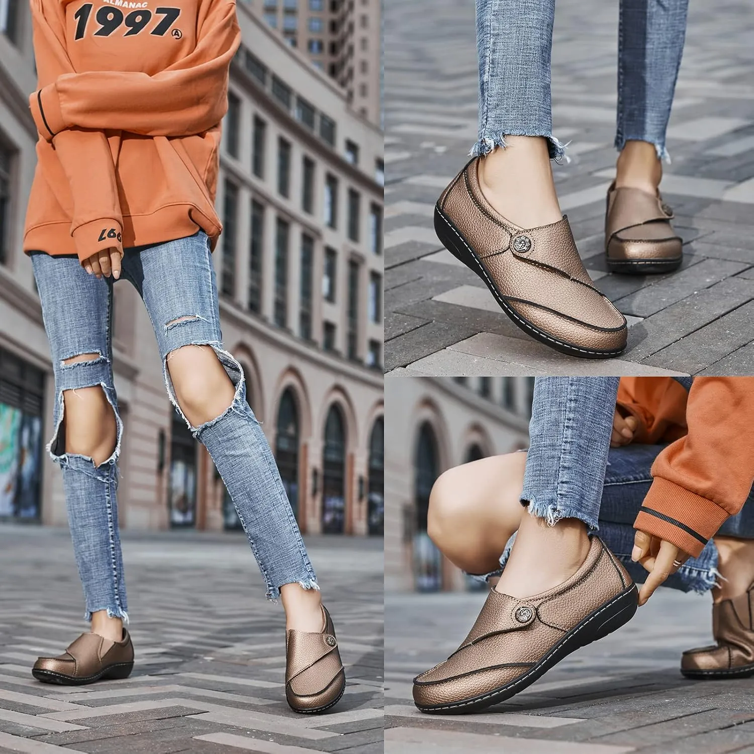 Geoeleph Women's Loafers Casual Slip-Ons Comfort Walking Flats Leather Driving Moccasins
