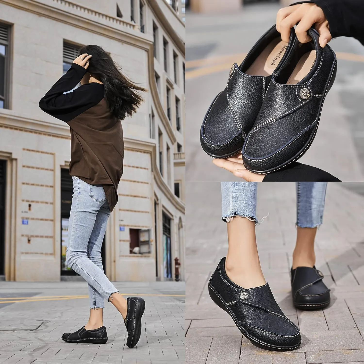 Geoeleph Women's Loafers Casual Slip-Ons Comfort Walking Flats Leather Driving Moccasins