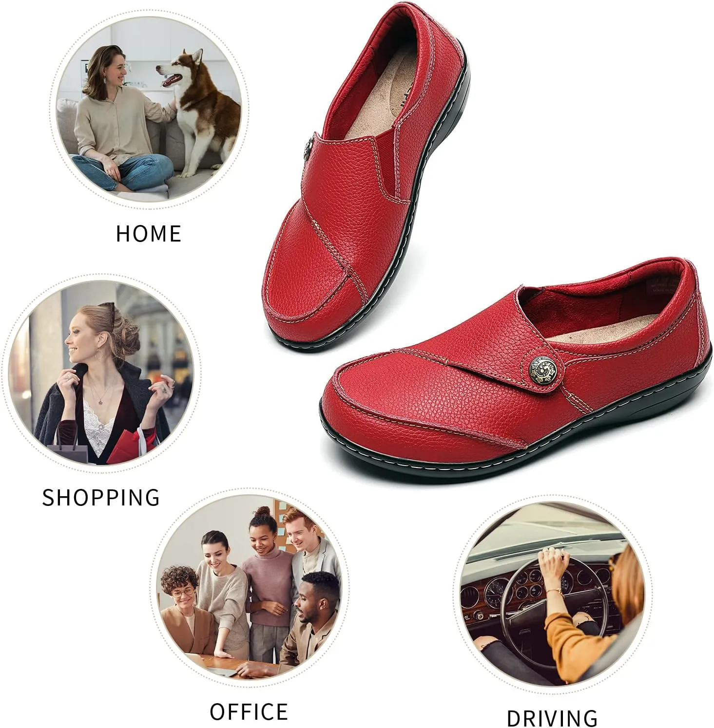 Geoeleph Women's Loafers Casual Slip-Ons Comfort Walking Flats Leather Driving Moccasins