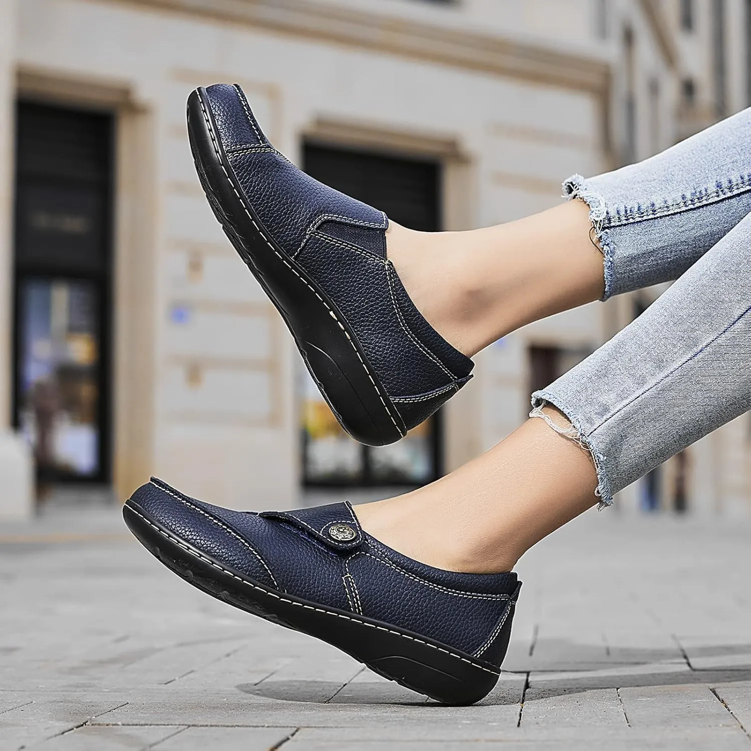 Geoeleph Women's Loafers Casual Slip-Ons Comfort Walking Flats Leather Driving Moccasins
