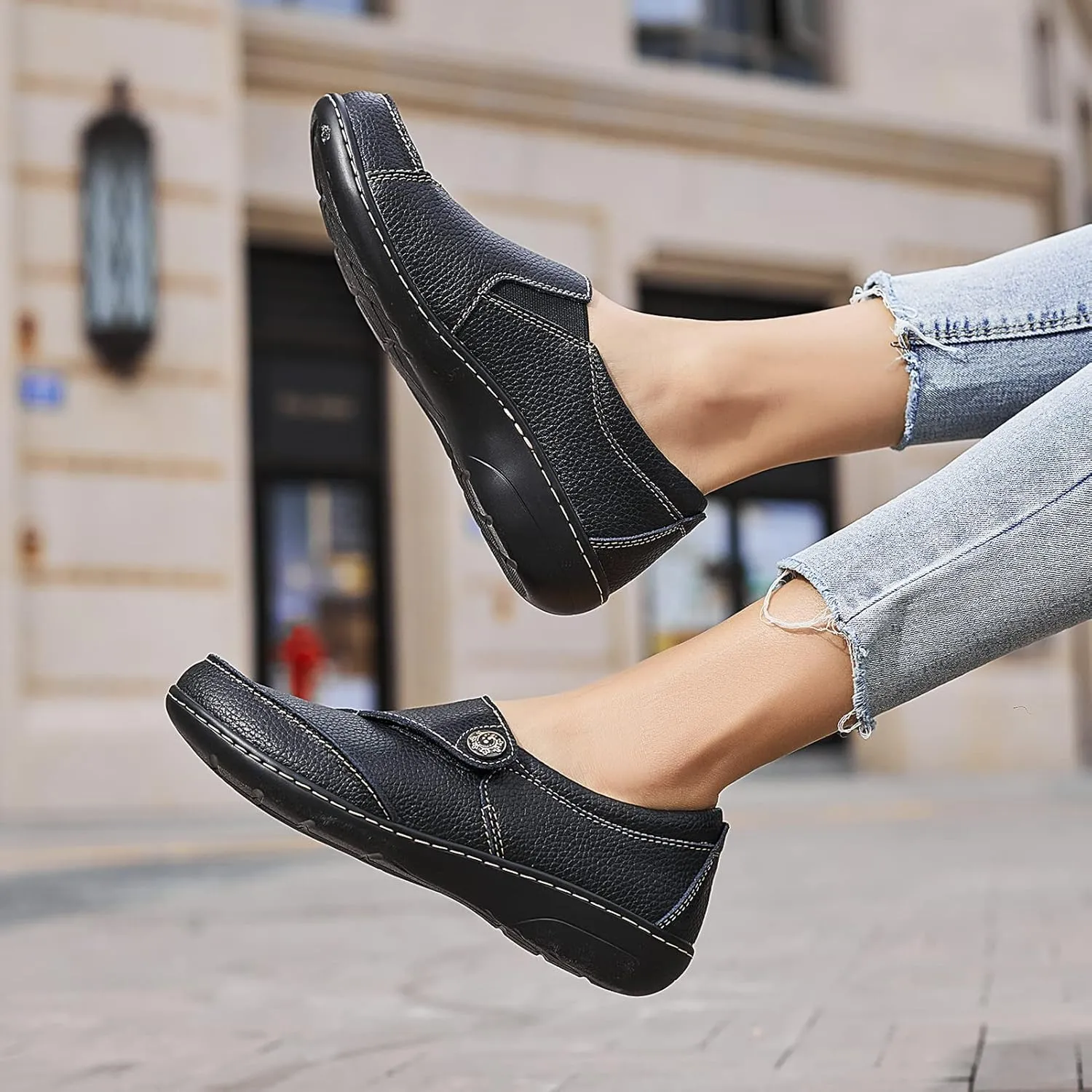 Geoeleph Women's Loafers Casual Slip-Ons Comfort Walking Flats Leather Driving Moccasins