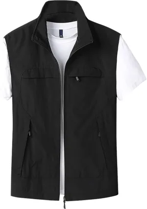 Gihuo Mens Casual Lightweight Travel Vest Summer Utility Safari Vest Sleeveless Jackets for Travel Hiking Fishing