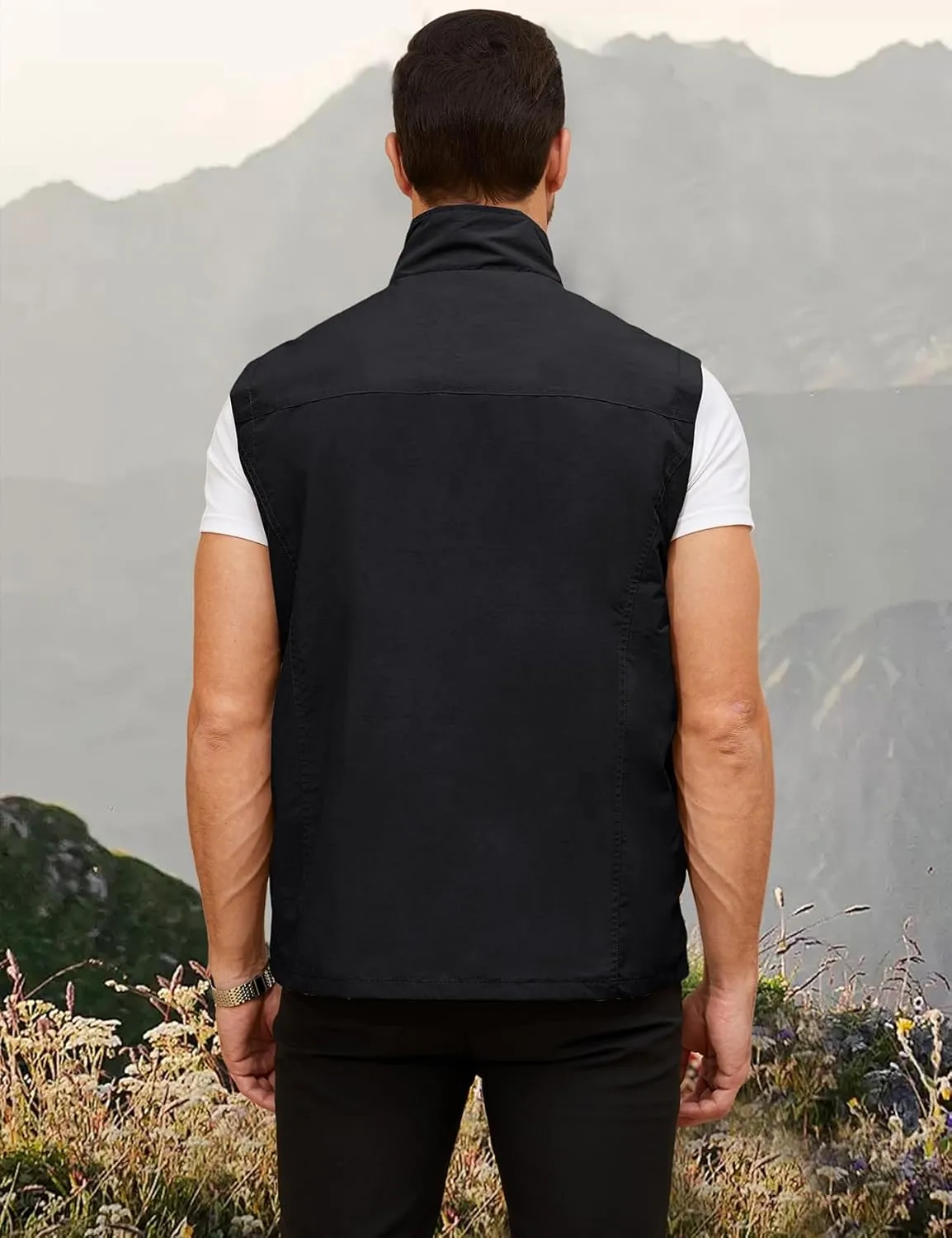 Gihuo Mens Casual Lightweight Travel Vest Summer Utility Safari Vest Sleeveless Jackets for Travel Hiking Fishing