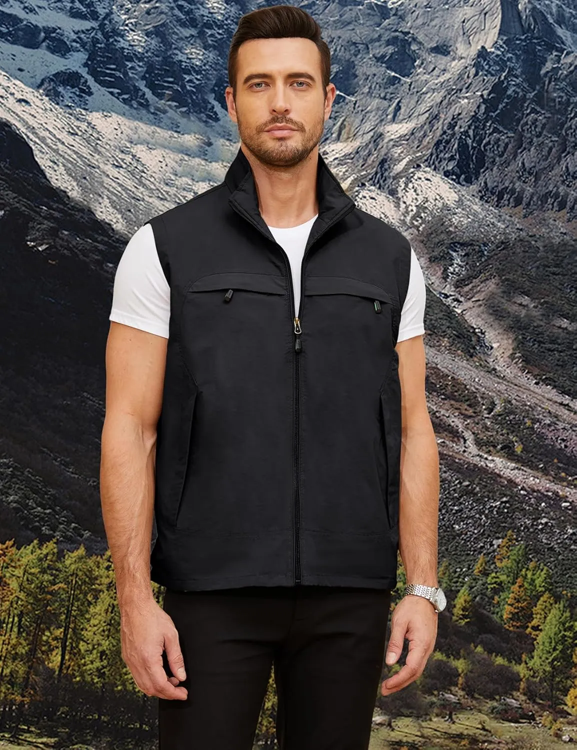 Gihuo Mens Casual Lightweight Travel Vest Summer Utility Safari Vest Sleeveless Jackets for Travel Hiking Fishing