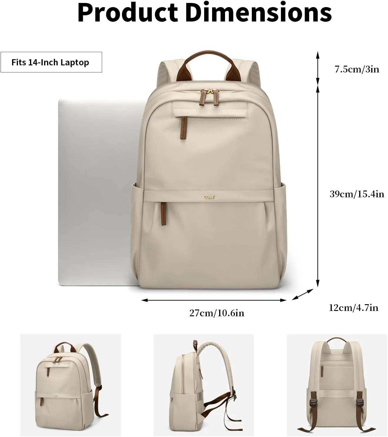 GOLF SUPAGS Laptop Backpack for Women Work Travel Backpacks Computer Bag Casual Daypack Fits 14 Inch Notebook (Apricot)