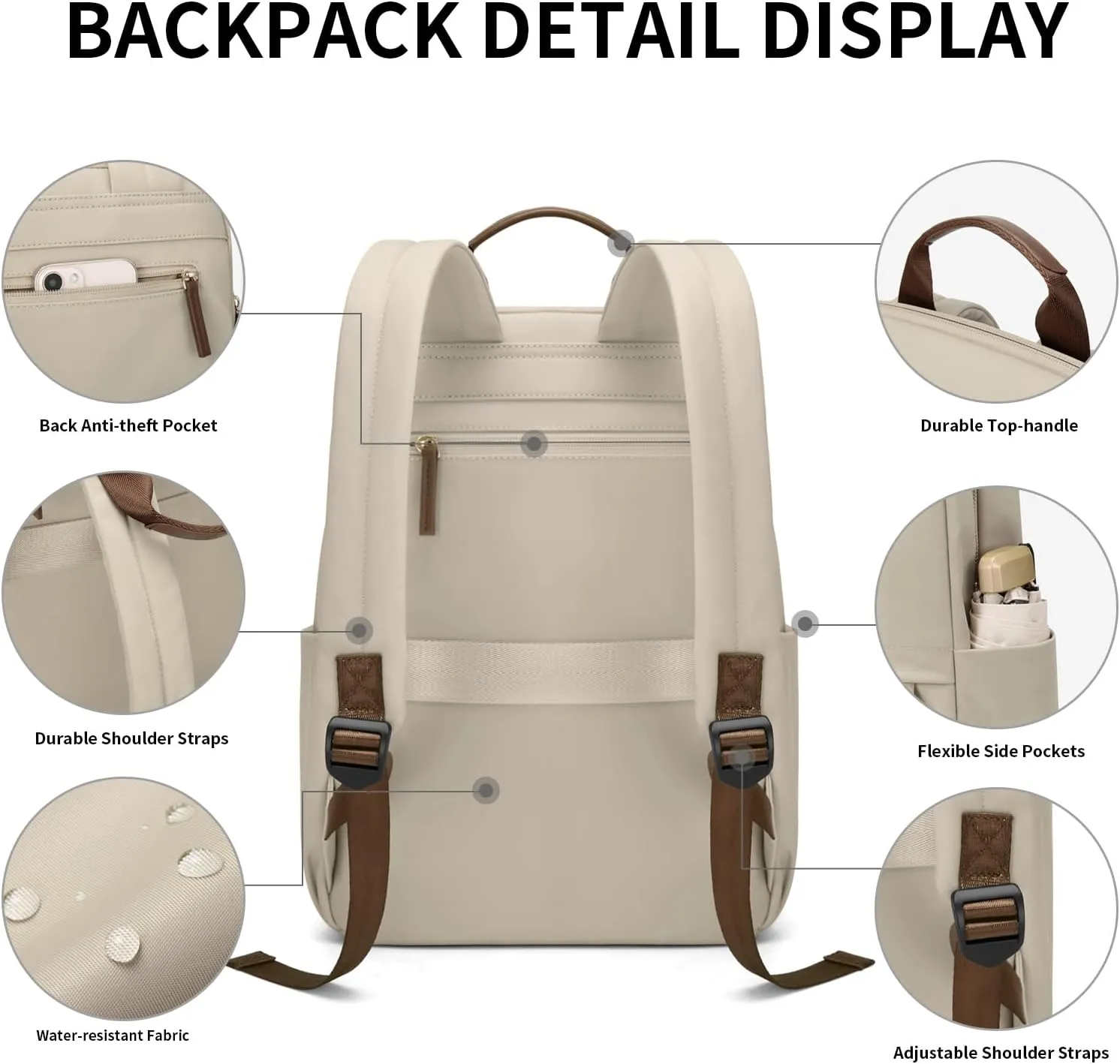 GOLF SUPAGS Laptop Backpack for Women Work Travel Backpacks Computer Bag Casual Daypack Fits 14 Inch Notebook (Apricot)
