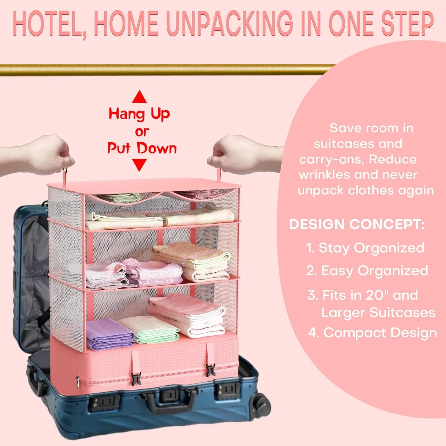 Hanging Packing Cubes for Suitcase Organizer Bags, Upgraded Nylon Fabric Portable Closet 17 * 12 * 24in, Compression Packing and Unpacking In One Step for Business Travel Essentials