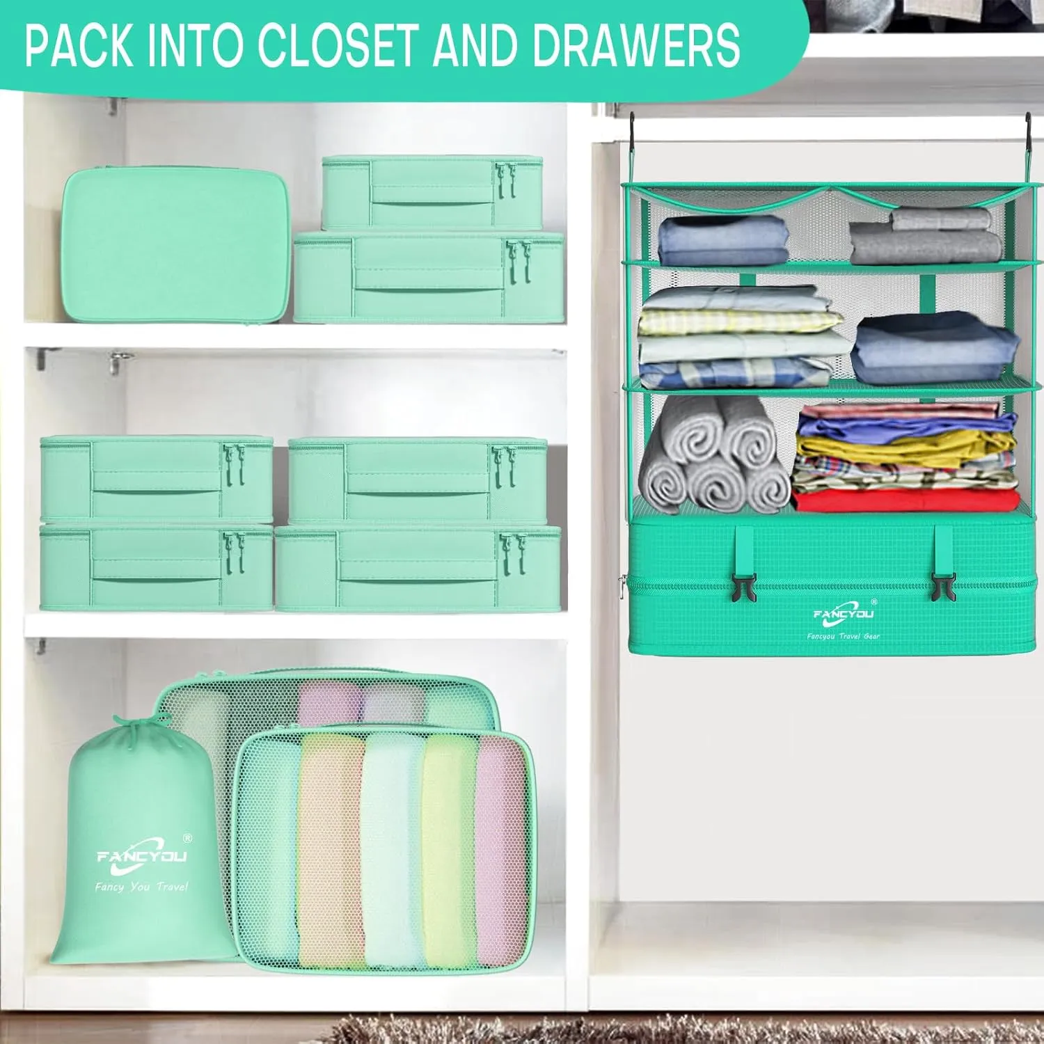 Hanging Packing Cubes for Suitcase Organizer Bags, Upgraded Nylon Fabric Portable Closet 17 * 12 * 24in, Compression Packing and Unpacking In One Step for Business Travel Essentials