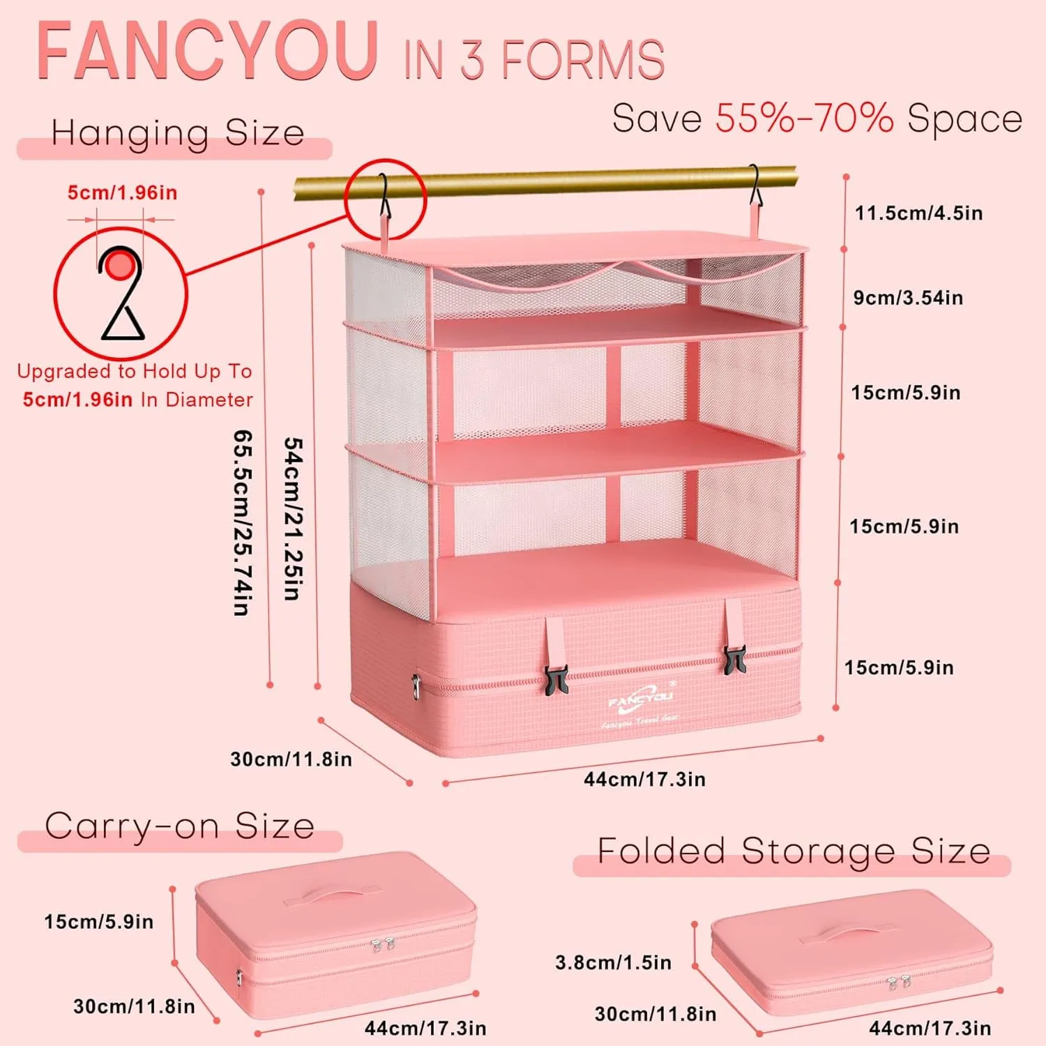 Hanging Packing Cubes for Suitcase Organizer Bags, Upgraded Nylon Fabric Portable Closet 17 * 12 * 24in, Compression Packing and Unpacking In One Step for Business Travel Essentials