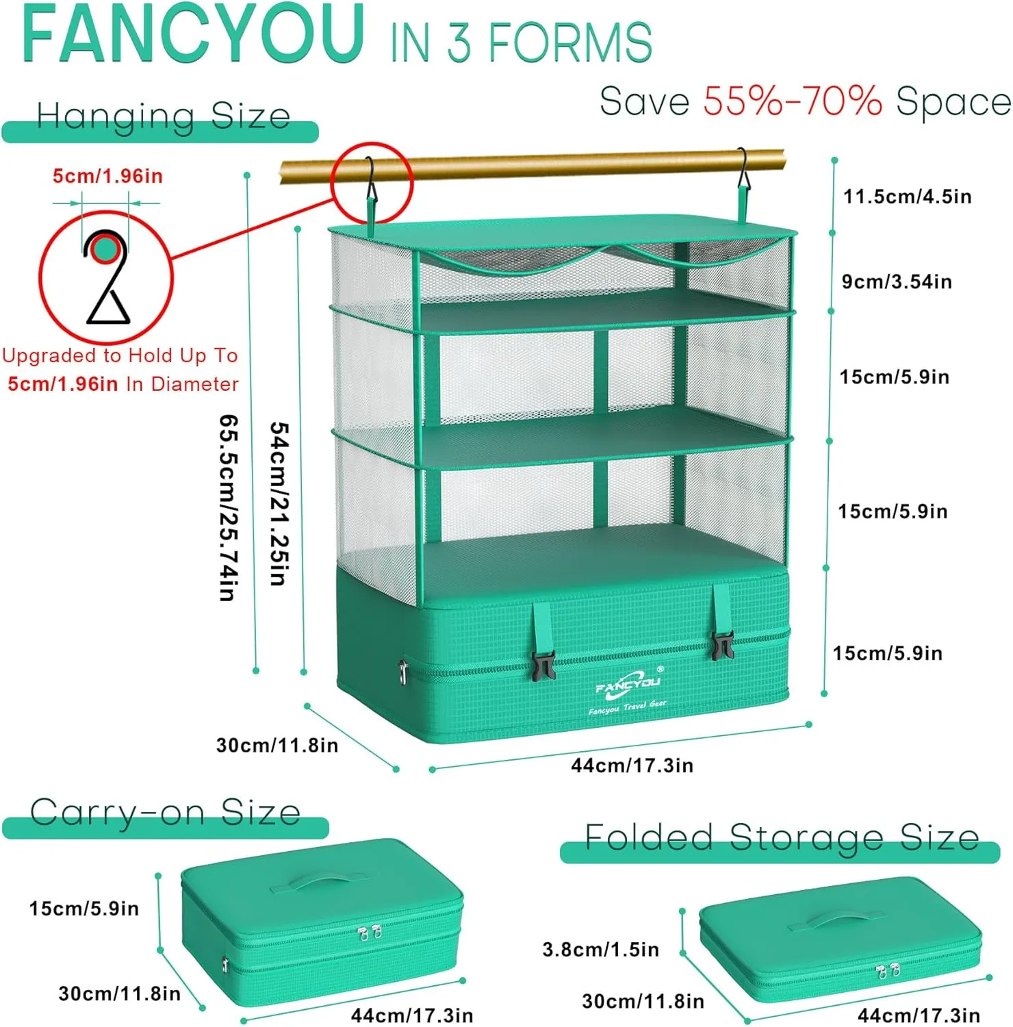 Hanging Packing Cubes for Suitcase Organizer Bags, Upgraded Nylon Fabric Portable Closet 17 * 12 * 24in, Compression Packing and Unpacking In One Step for Business Travel Essentials