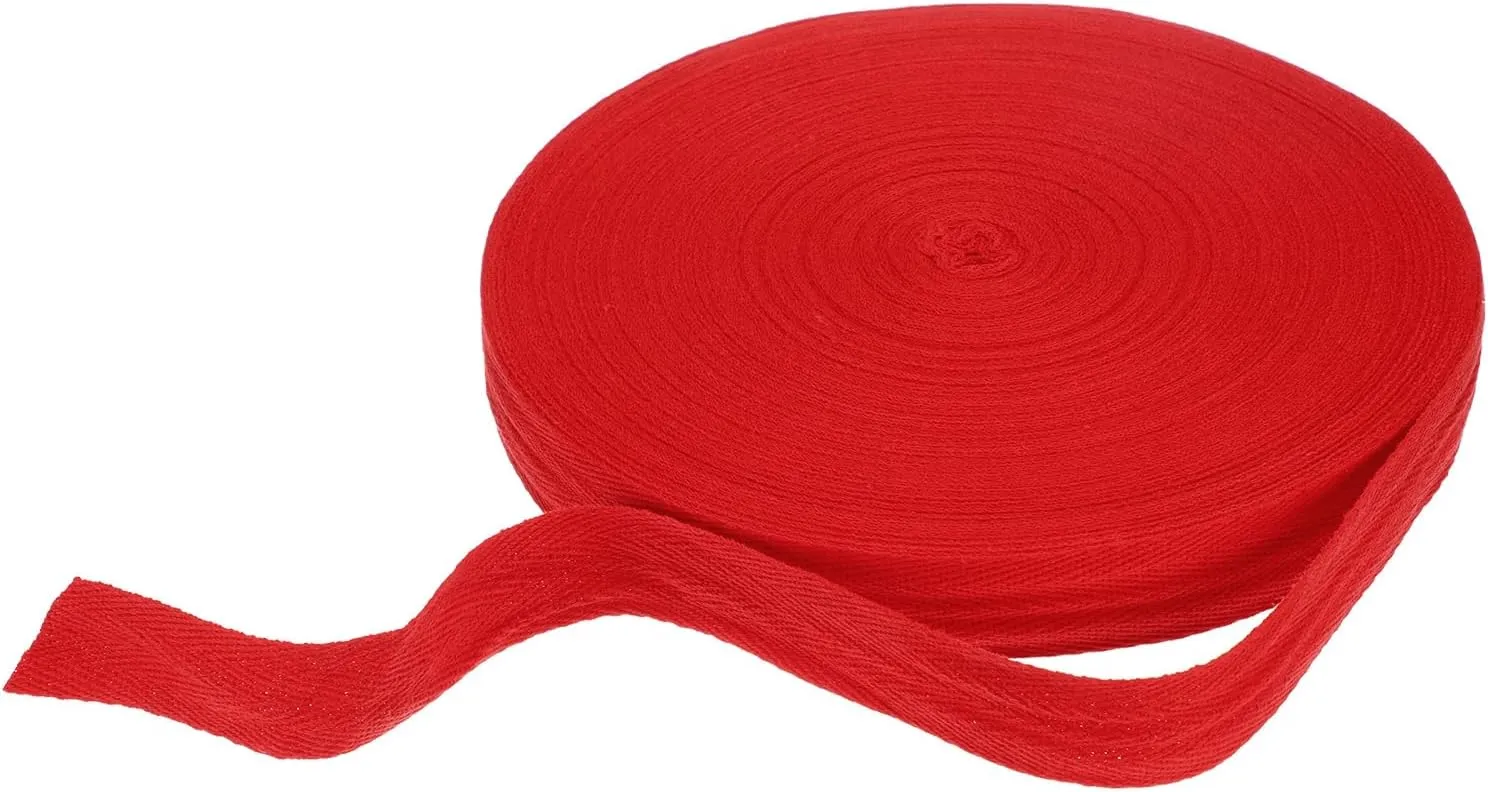 HARFINGTON Cotton Twill Tape Ribbon 1 Inch 50 Yard Herringbone Webbing Tape Roll Bias Binding Tape for DIY Crafts Sewing Gift Wrapping, Red