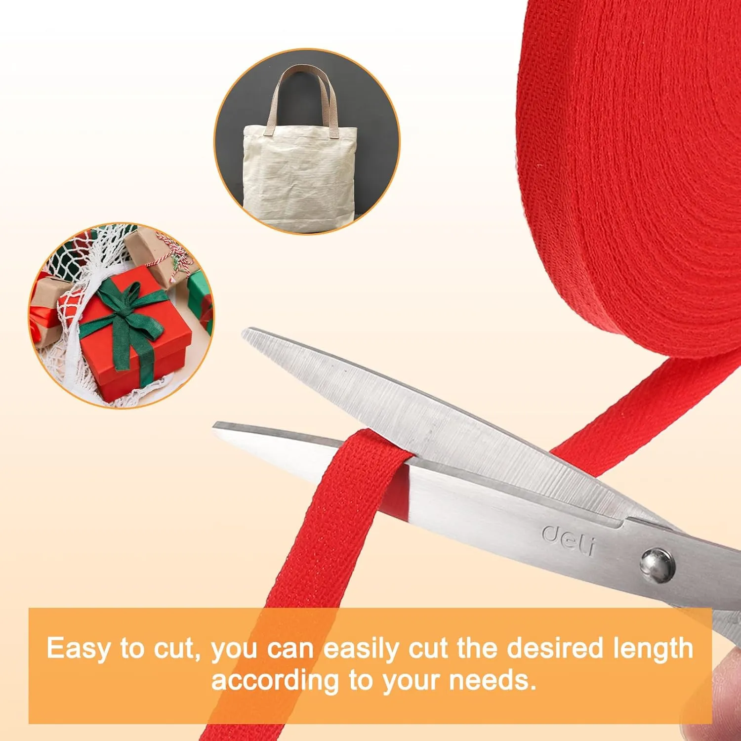 HARFINGTON Cotton Twill Tape Ribbon 1 Inch 50 Yard Herringbone Webbing Tape Roll Bias Binding Tape for DIY Crafts Sewing Gift Wrapping, Red