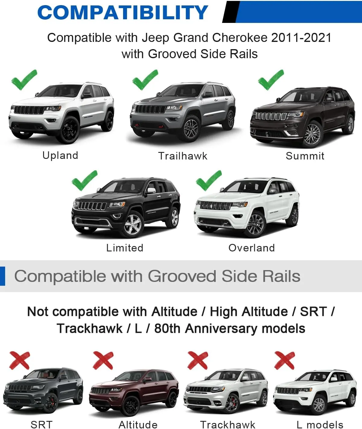 Heavy Duty 220lbs Lockable Roof Rack Cross Bars Compatible with Jeep Grand Cherokee 2011-2021 (with Grooved Side Rails), Aluminum Crossbars Rooftop Cargo Bag Kayak Luggage Snowboard