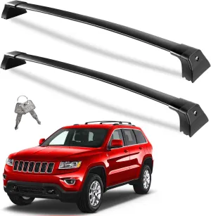 Heavy Duty 220lbs Lockable Roof Rack Cross Bars Compatible with Jeep Grand Cherokee 2011-2021 (with Grooved Side Rails), Aluminum Crossbars Rooftop Cargo Bag Kayak Luggage Snowboard