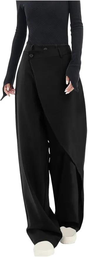 HGps8w Asymmetrical Dress Pants for Women High Waisted Chic Irregular Tailored Design Business Casual Long Work Trousers